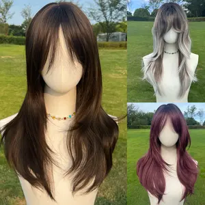 SMILCO 26" Micro Curly Tea Black Synthetic Wig with Curtain Bangs Glueless Natural-Looking Scalp Full Machine Cap SM8015 Adjustable Straps & Breathable Cap Vibrant Color & Soft Texture Heat Resistant Wigs