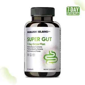 MELISH ISLAND Super Gut 7-Day Detox Plan with 6 Billion Probiotics & Dietary Fiber for Digestive Health - Natural Ingredients, 100% Plant-Derived, 30 Capsules - Digestion Vitamin, Healthcare, Vitamin