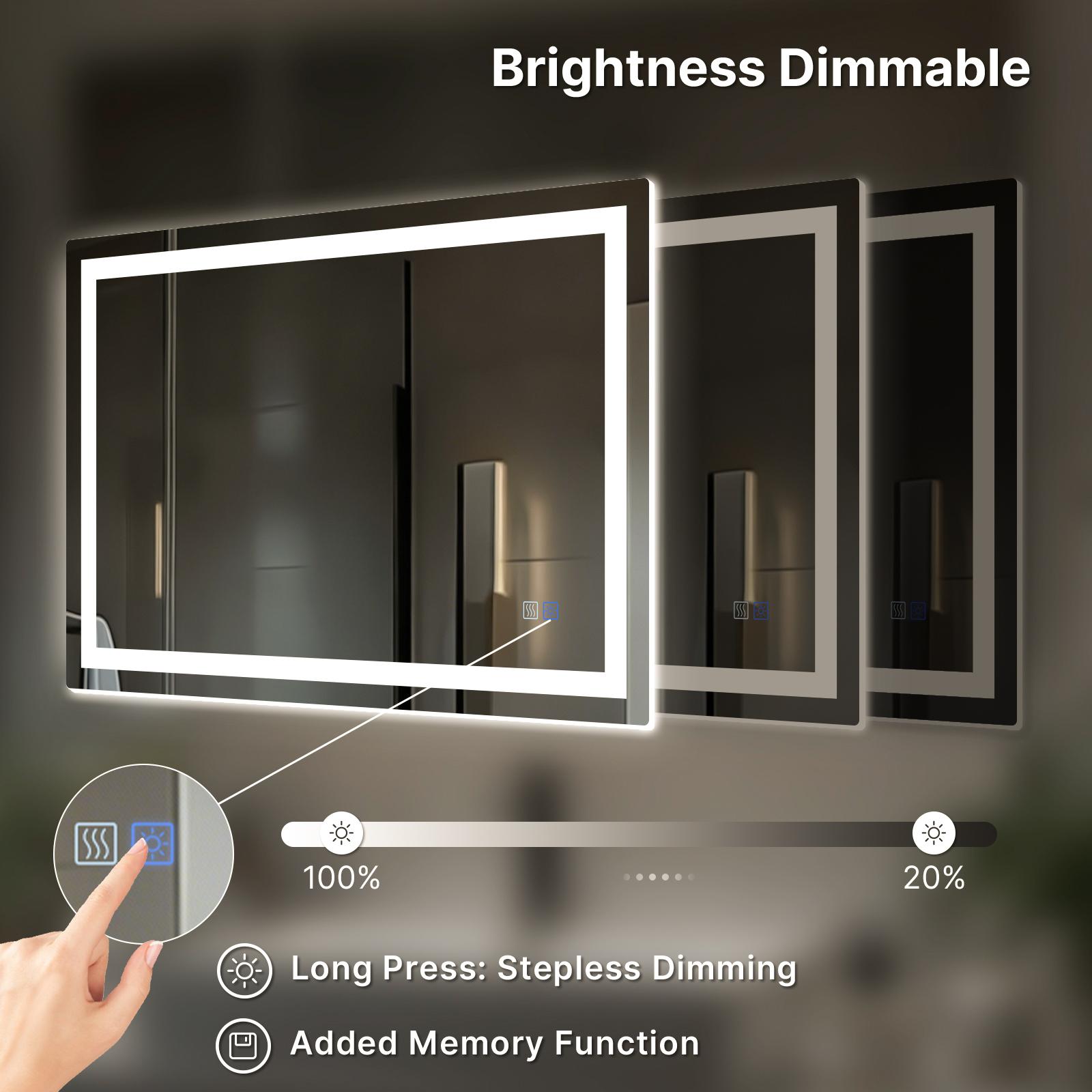 HYPERLITE Dimmable LED Bathroom Mirror with Anti-Fog, 36x28 Inch Shatterproof Tempered Glass Vanity Mirror, Memory Setting, Illuminated Wall Mirror for Bathroom Dressing Area SpringGlowUp 48*32 60*36 32*24 36*24