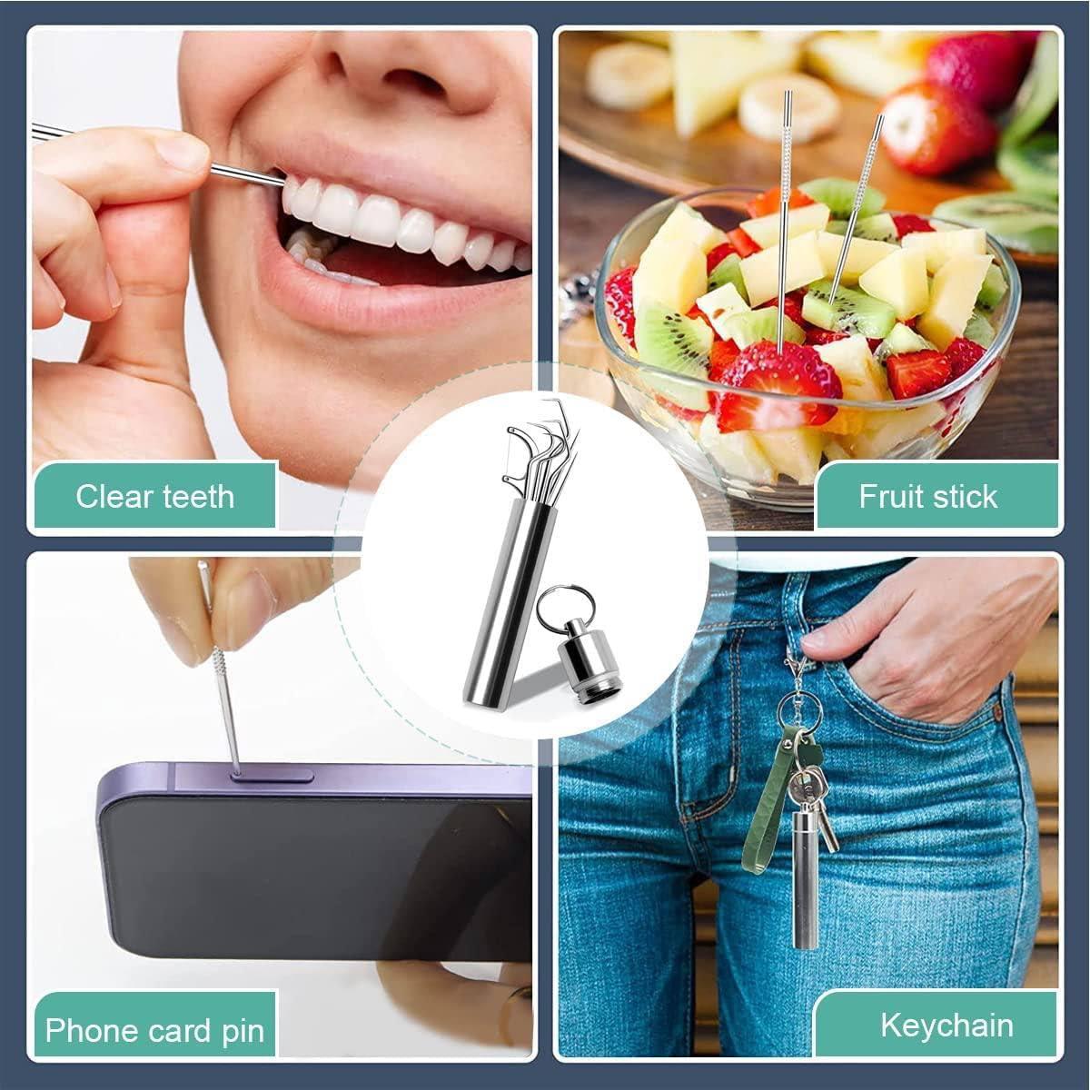 Stainless Steel Toothpick Pocket Set, Reusable Dental Floss Pick, Travel Teeth Cleaning Tools Kit for Outdoor Picnic, Camping, Keychain Design, Oral Care Tool (7PCS/Set)