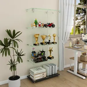 Bellemave  Premium 4-Tier Glass Display Case with 5 Dynamic LED Modes, Single Door Tempered Glass Bookshelf for Collectibles & Decor, Floor Standing Display Cabinet for Home & Office, Easy Assembly