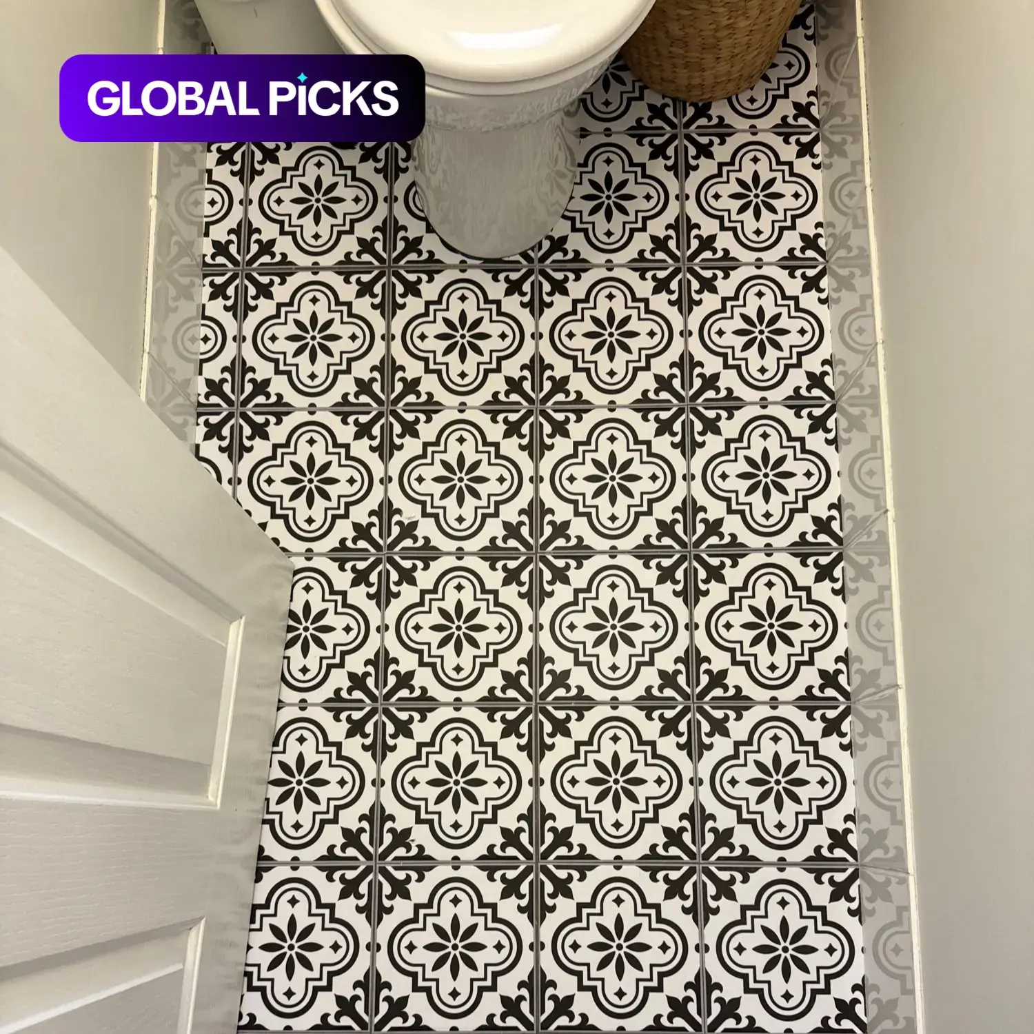 12-Piece Moroccan Black & White Pattern Self-Adhesive Vinyl Floor Tiles, Tile Stickers, Decorative Floor Sticker, Durable DIY Home Decoration for Kitchen & Bathroom Renovations, Available in 2 Sizes: 7.87 x 7.87-Inch and 11.81 x 11.81-Inch #GLOBAL PICKS
