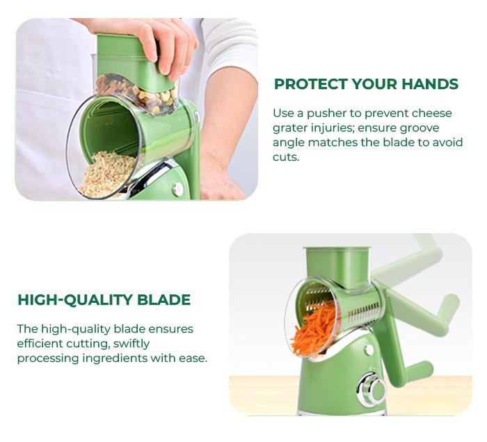 SUSTEAS Rotary Cheese Grater with 6 Replaceable Blades, 18/10 Stainless Steel, BPA Free, Food-Grade Materials Vegetable Cutting Slicer Kitchen Shredder Kitchen Gadgets Utensils