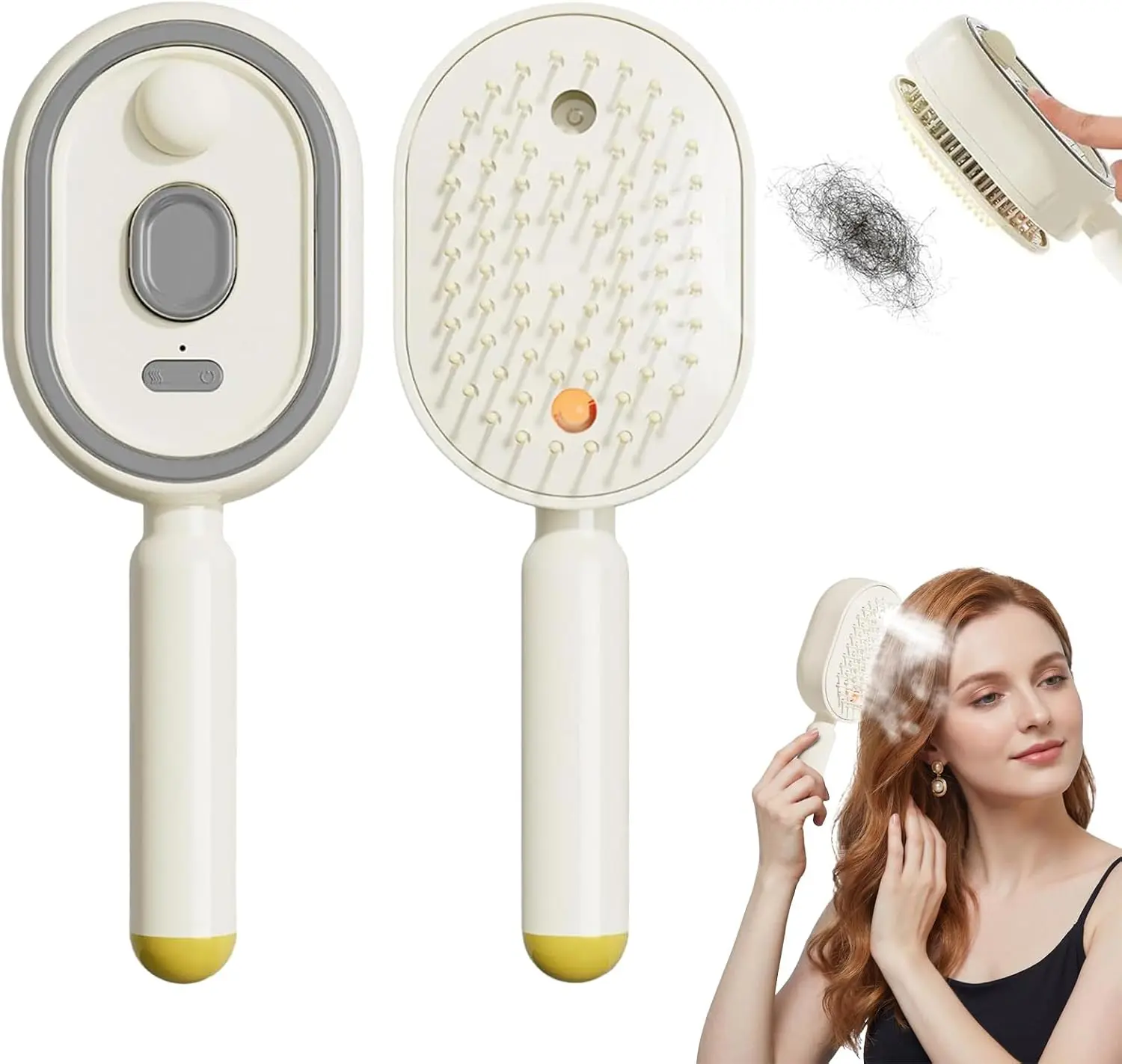 Electric Spray Air Cushion Massage Comb Self-Cleaning Anti-Tangle Scalp Massager Anti-Static Volumizing Hair Brush for Dry Frizzy & Long Hair Home Salon & Travel Use with Essential Oil Mist Aromatherapy Care