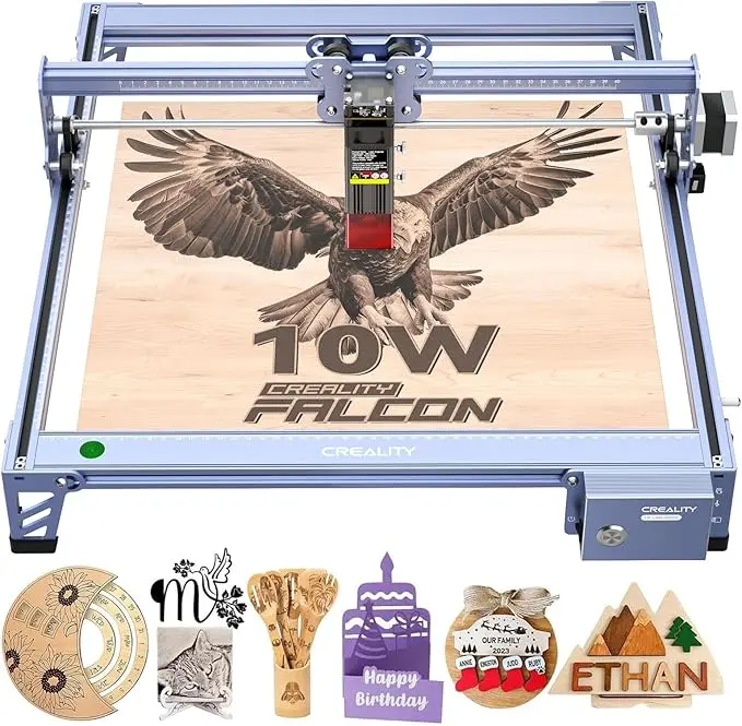 Creality Falcon 10W Laser Engraver Machine, 0.06mm High Precision Laser Engraving Machine 72W Laser Cutter and Engraver Machine for Wood Metal Acrylic Leather, 15.7"x16.3" Workspace Cutting