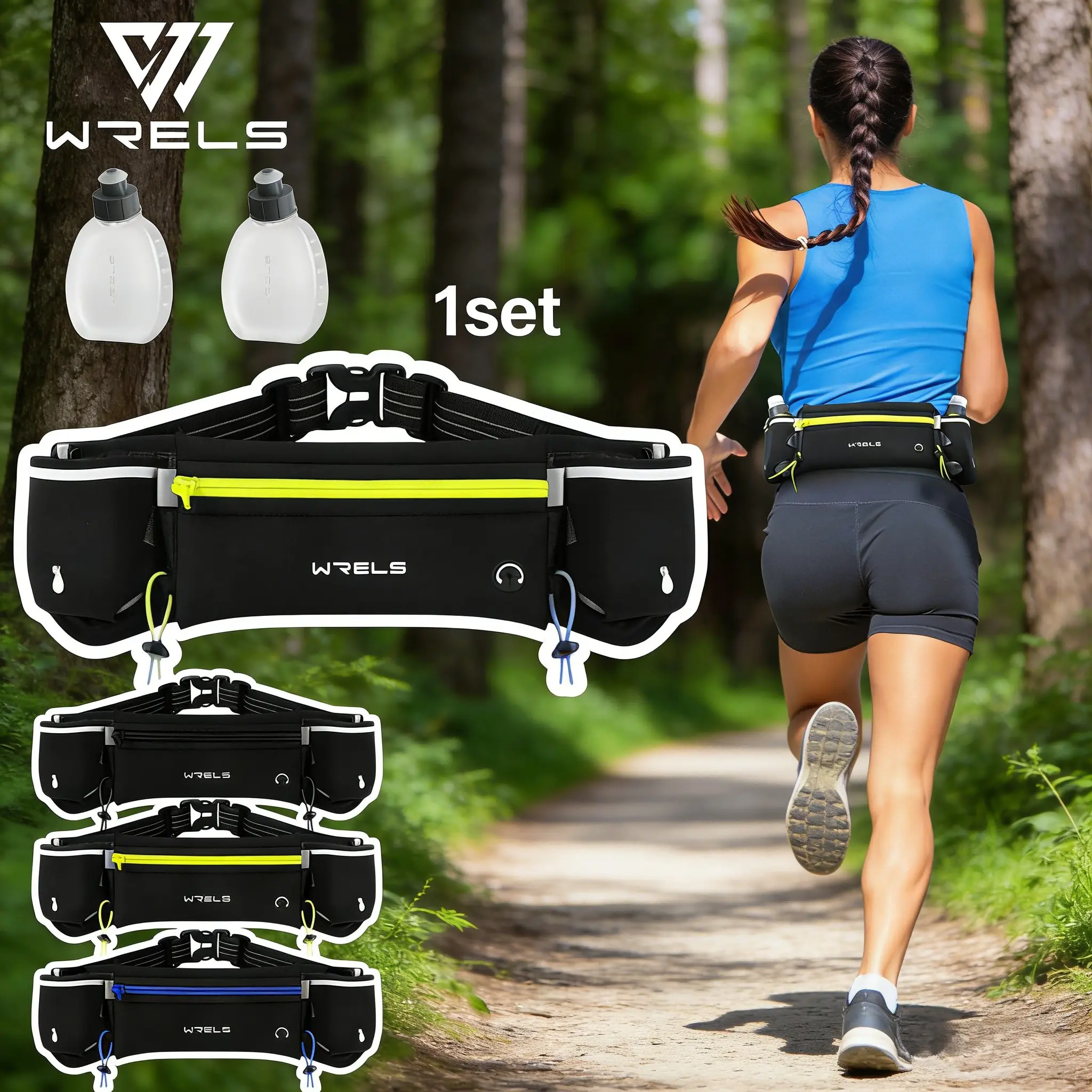 Wrels 180ML Outdoor Active Portable Waist Bag Water Bottle Set, Marathon Running Sports Fitness Belt Bag Gear, Arc-Shaped Hydration Pack, Trail Running