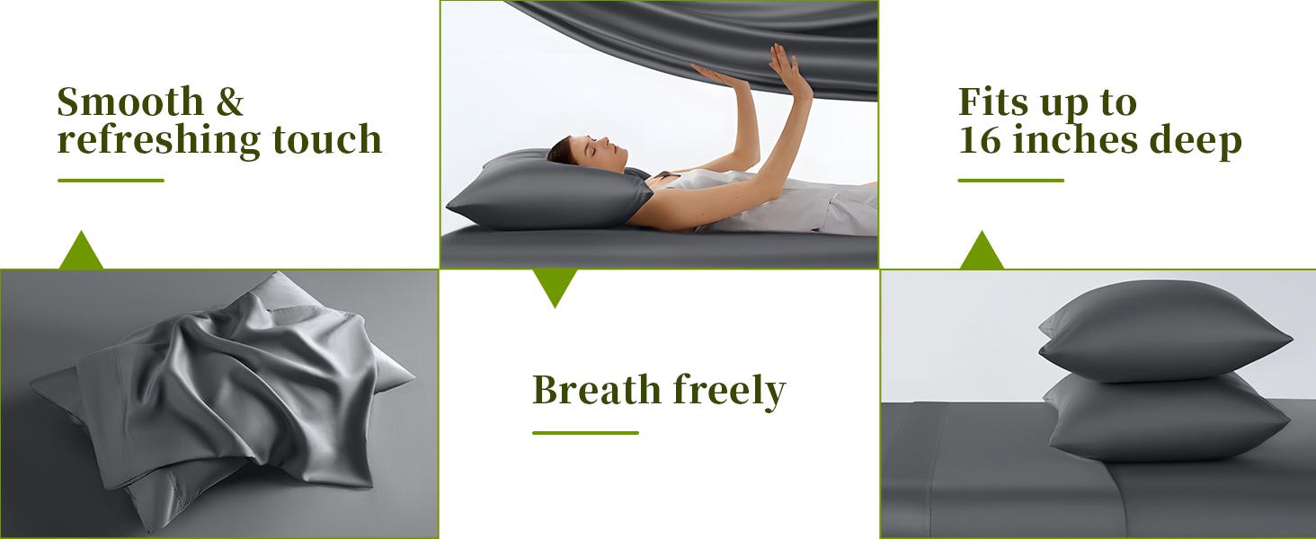 Shilucheng Bamboo Sheets Set 4/6 Pc,Cooling Breathable & Hotel Luxury Super Silky Soft, 16'' Deep Pocket, Wrinkle, Fade Resistant Springtok Shilucheng Bamboo Sheets Set 4/6 Pc,Cooling Breathable & Hotel Luxury Super Silky Soft, 16'' Deep Pocket, Wrinkle, Fade Resistant Springtok