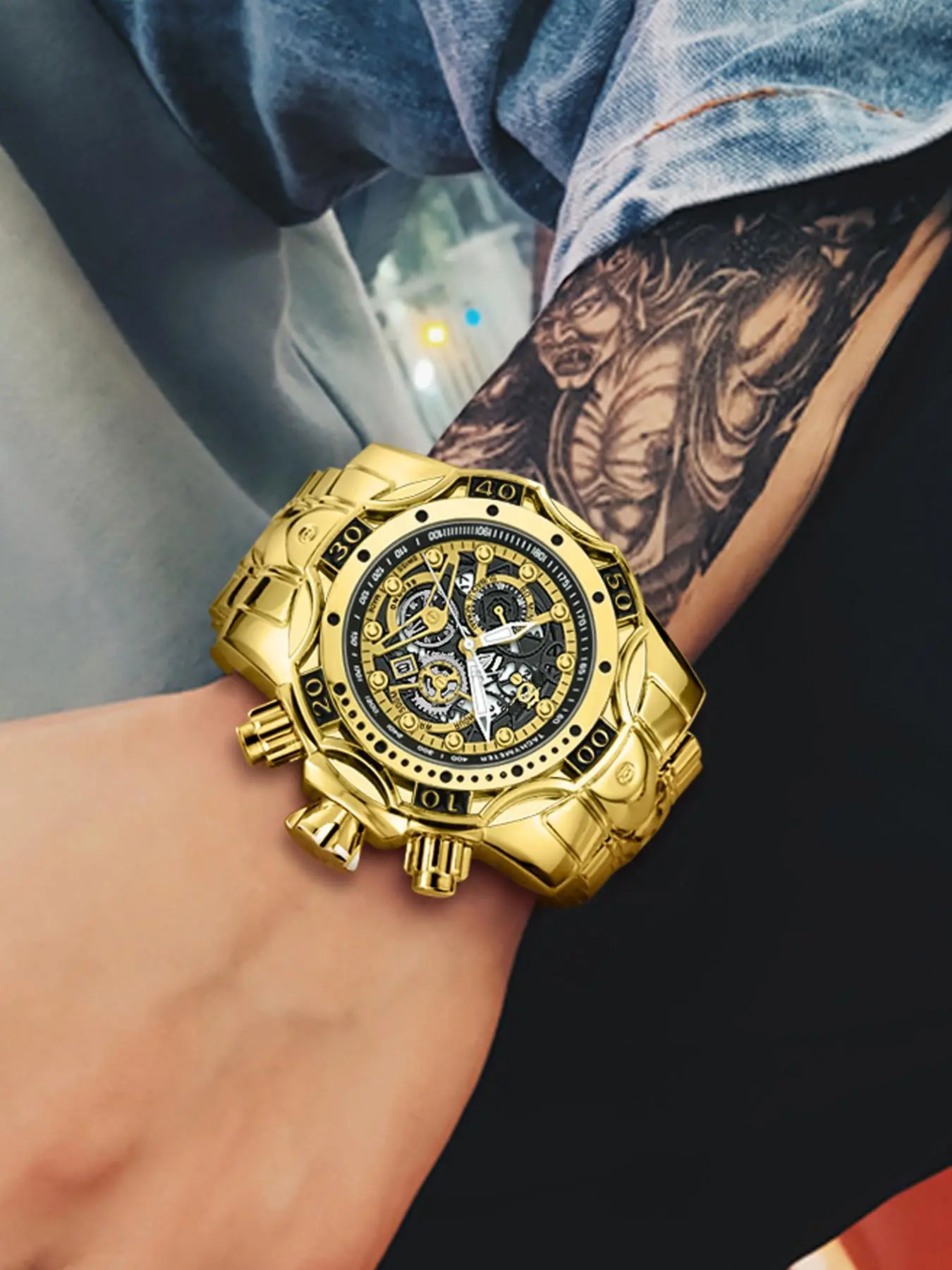 Men's Punk Style Round Dial Steel Quartz Watch, Analog Wristwatches, Fashionable Wristwatch, Fashion Watch for Party, Daily Outfit Accessory, Trendy All-match & Exquisite Birthday Gift Watch with Box