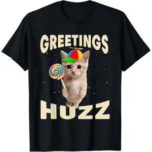 Greetings Huzz Funny Gen Z Gen Alpha Slang Meme T-Shirt Daily T-Shirt Women  T-Shirt Cute Cartoon Clothes Black Short Sleeve Round Neck Casual Spring Anti Wrinkle Machine Washable