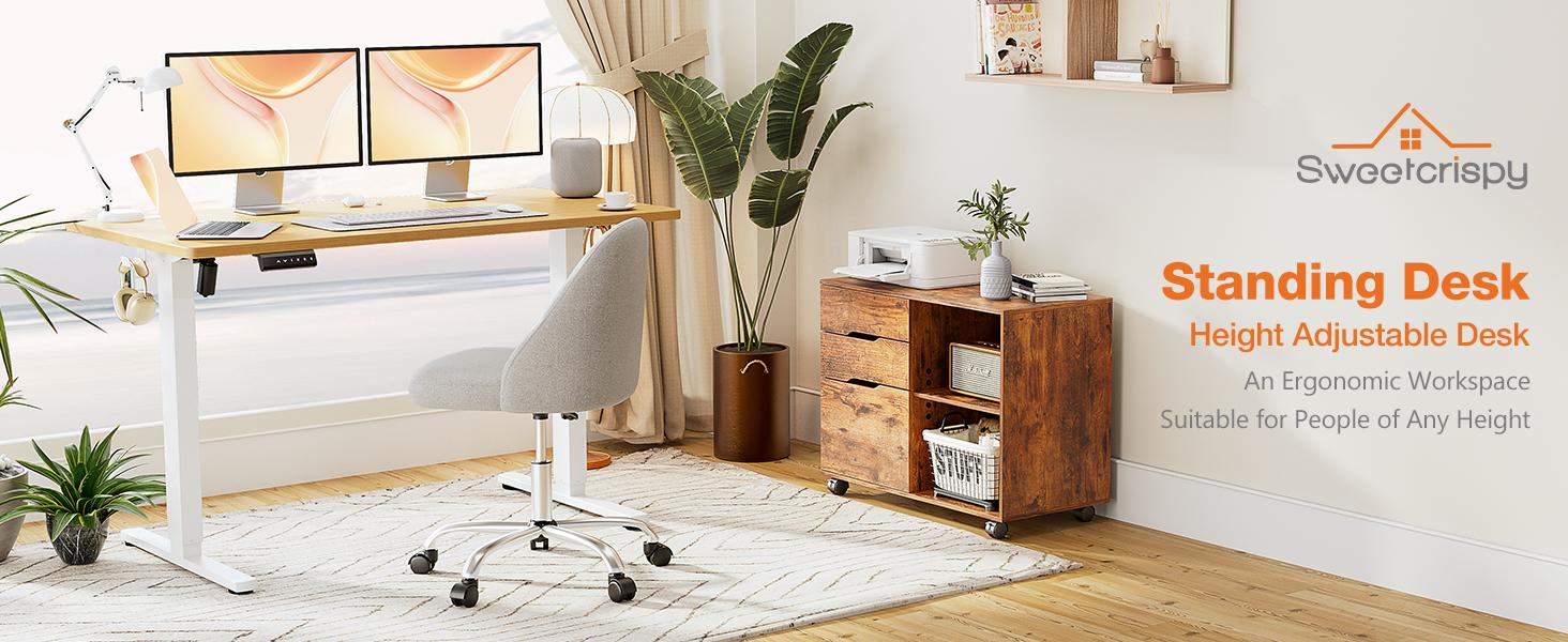 FurnishFlex Height Adjustable Desk, 48'' x 24'' Stand up Desk Moden Adjustable Desk Sit to Stand Desk Computer Desk, Ergonomic Computer Workstation