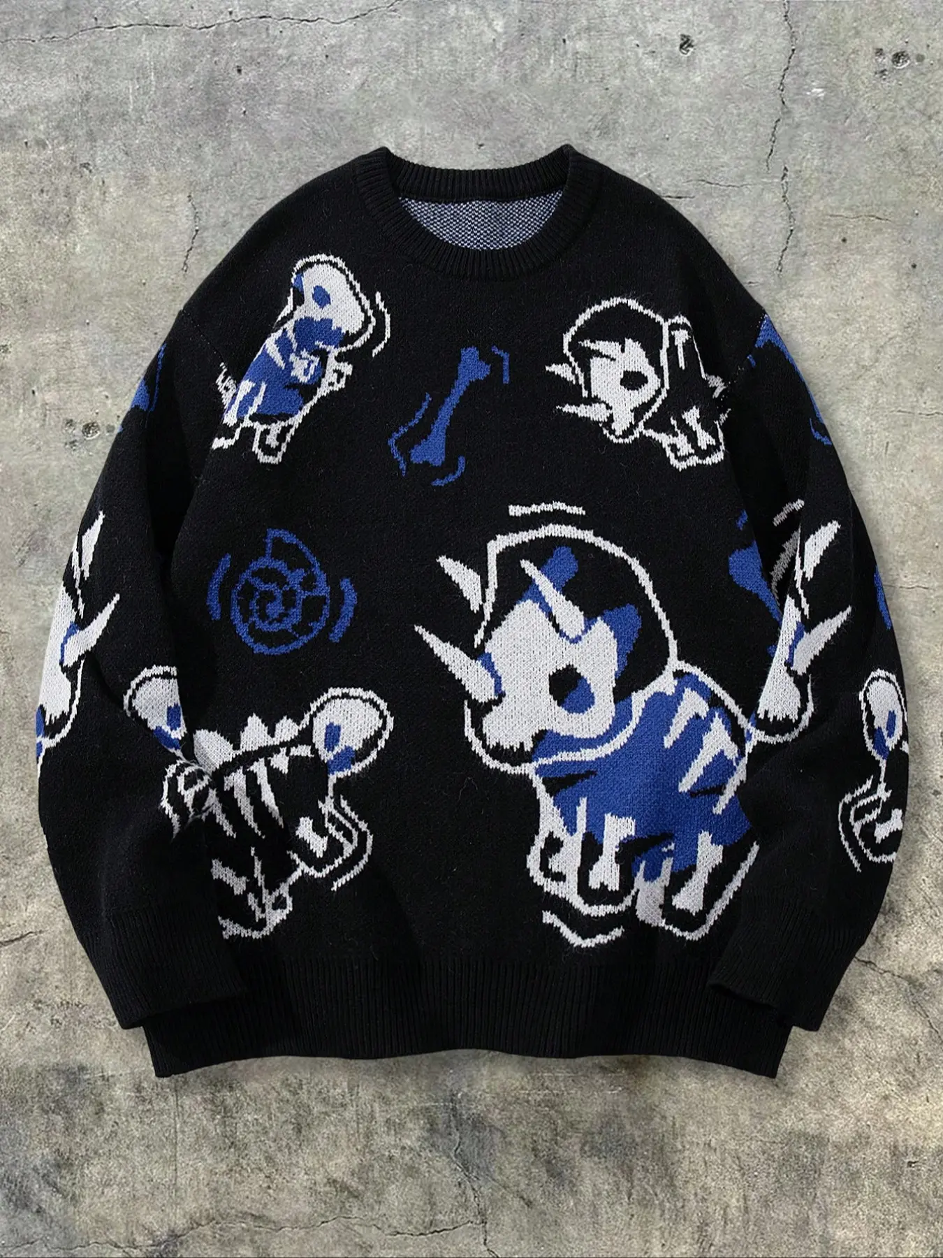 Men's Street Style Dinosaur Print Long Sleeve Round Neck Sweater, Print Sweatshirt, Casual Loose Fit Pullover for Spring & Fall Daily Wear Tops, Menswear, Casual Pullover Sweatshirts, Casual Print Clothes