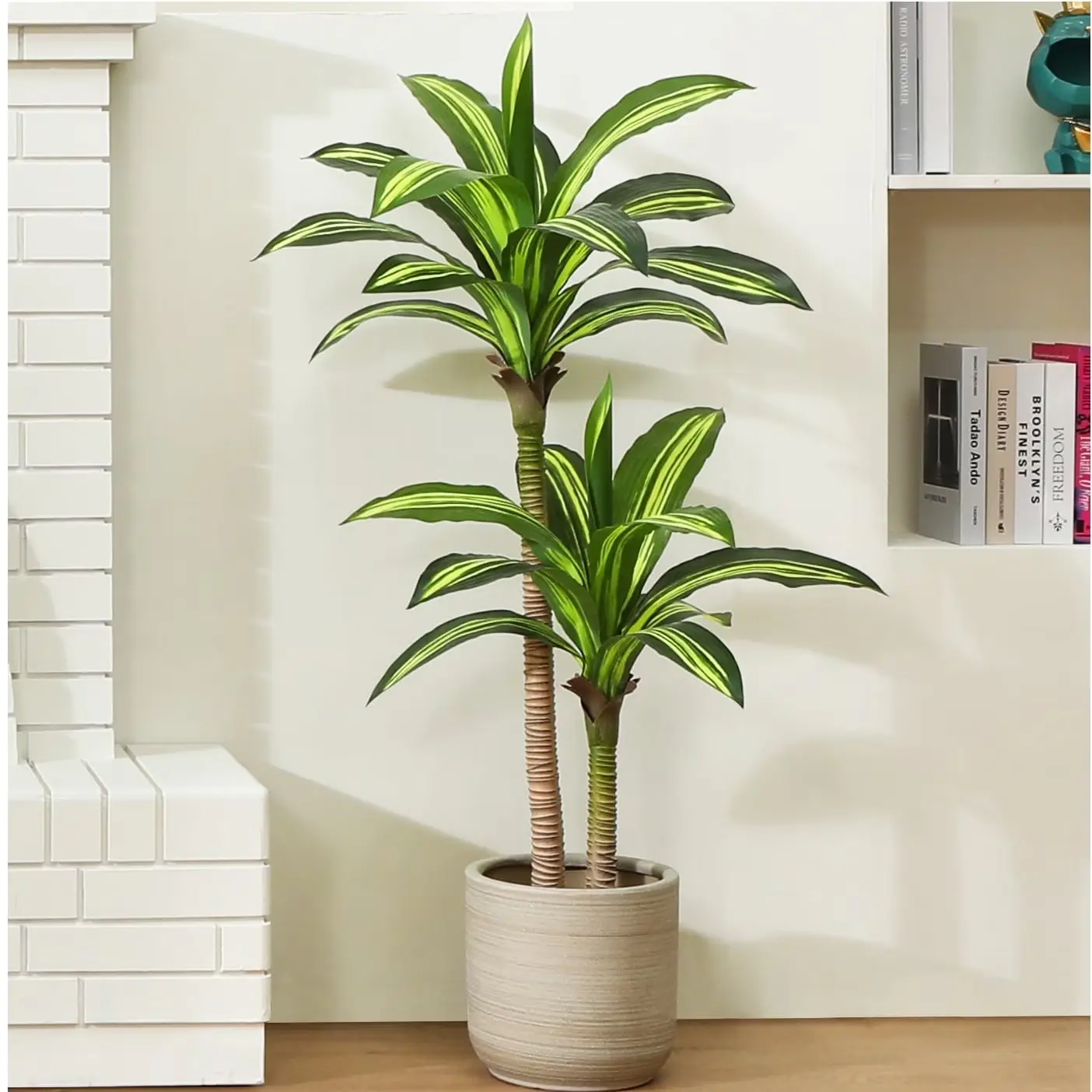 60in Silk Plastic Fade-Resistant Artificial Dracaena Tree in Pot, Faux Indoor Floor Plant for Living Room, Office, House Decor