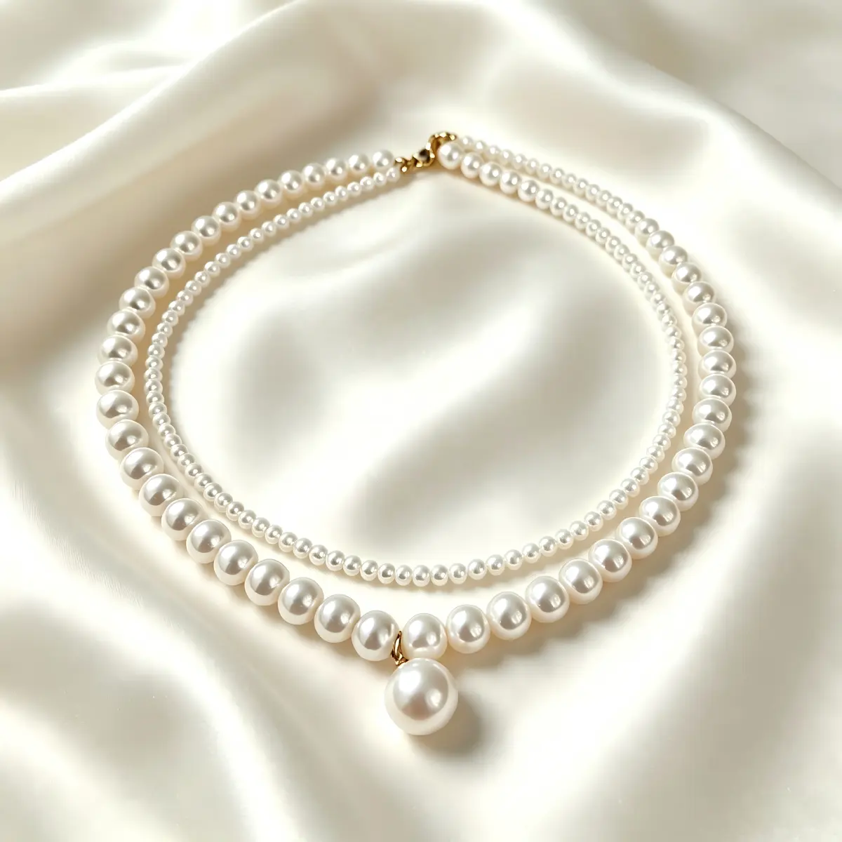 Women's Minimalist Layered White Imitation Pearl Necklace - Double-Layer Design, Classic Dangle Pendant, Casual Wear Fashion Costume Jewelry Accessory