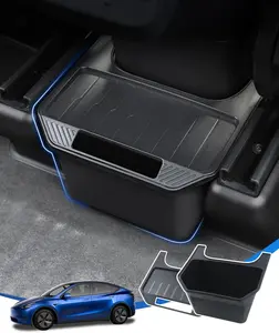 Canvcle Trash Can Tesla Model Y 2020-2025 Accessories Rear Center Console Organizer Backseat Storage Box Under Seat Storage Tray Garbage Can Bin (Black)