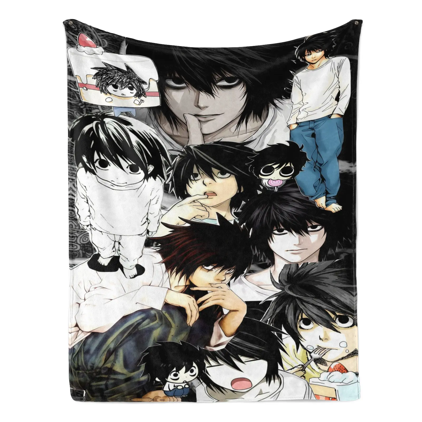 Detective Character Patch Flannel Blanket - Manga Panels, Dark Mystery Series, Ultra-Soft Cozy Warm Flannel Fabric, All-Season Lightweight Home Decor, Ideal Halloween Gift for Anime Fans