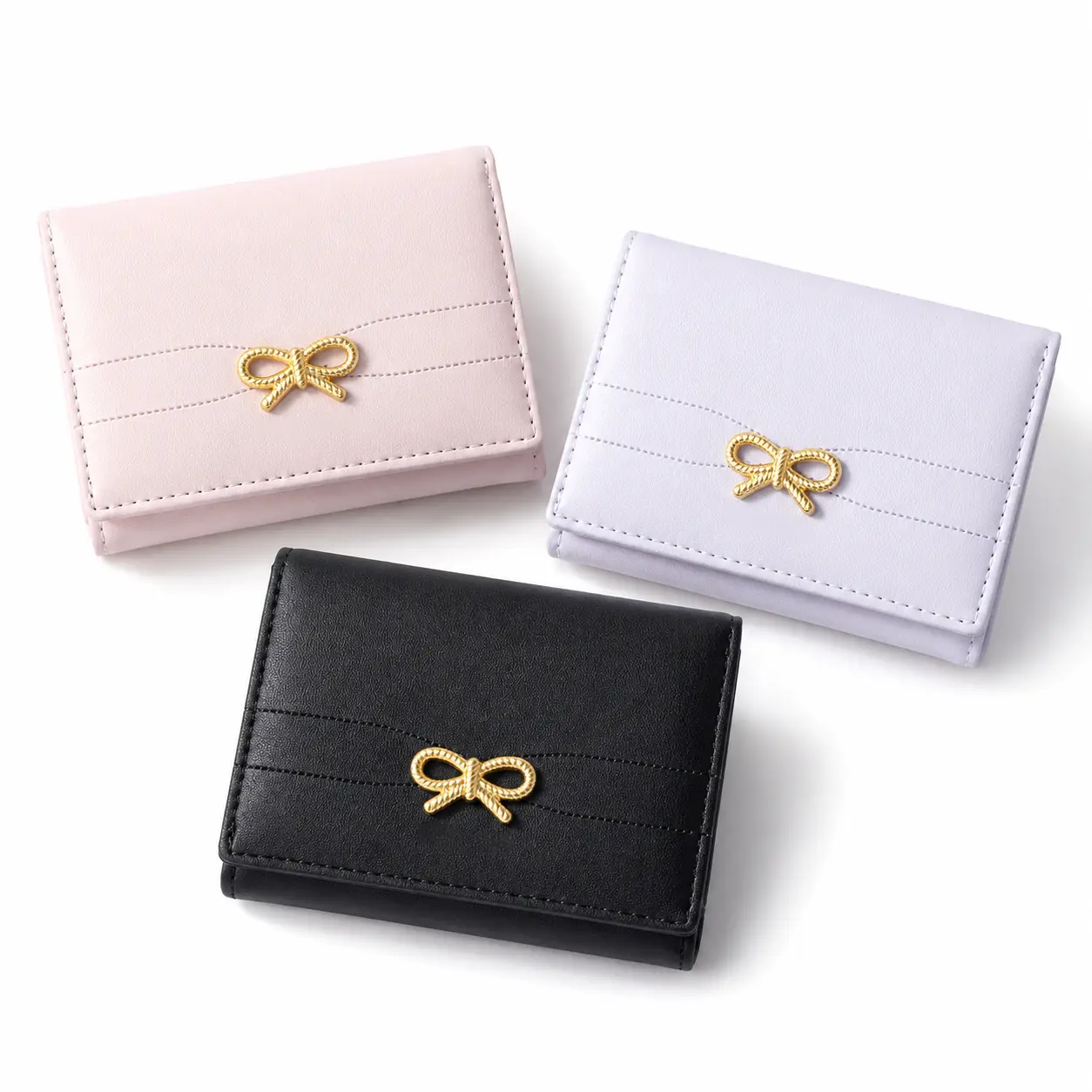 Women's Bow Tri-Fold Wallet, Cute PU Leather Small Purse with ID Window, Multiple Card Slots & Compact Coin Pocket, Fashion Mini Wallet for Everyday Carry