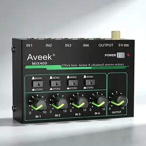 Aveek 4 Channel Mixer - Mini 4 Stereo Audio Mixer, Low-Noise for Precision Sub-Mixing,1/4" TRS Input/Output Ideal for Mics/Guitars/Bass/Stage - 3 x 4.4 x 1.3 inches