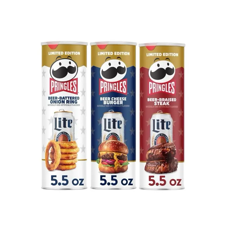 Limited Edition Pringles Miller Lite Bundle of 3- Beer Batter Onion Rings, Beer CheeseBurger, & Beer Braised Steak