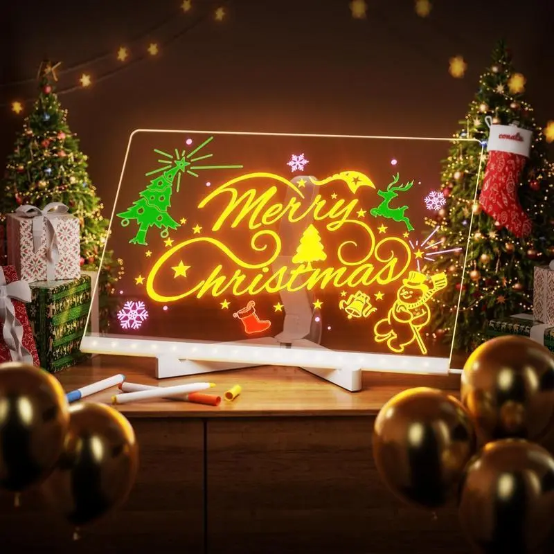 LED Light-Up Acrylic Message Board - USB, Adjustable Bright Illumination, Erasable Desktop Home Decor with 7 Pens for Creative Expressions, Easy-to-Clean Bar Advertising Board