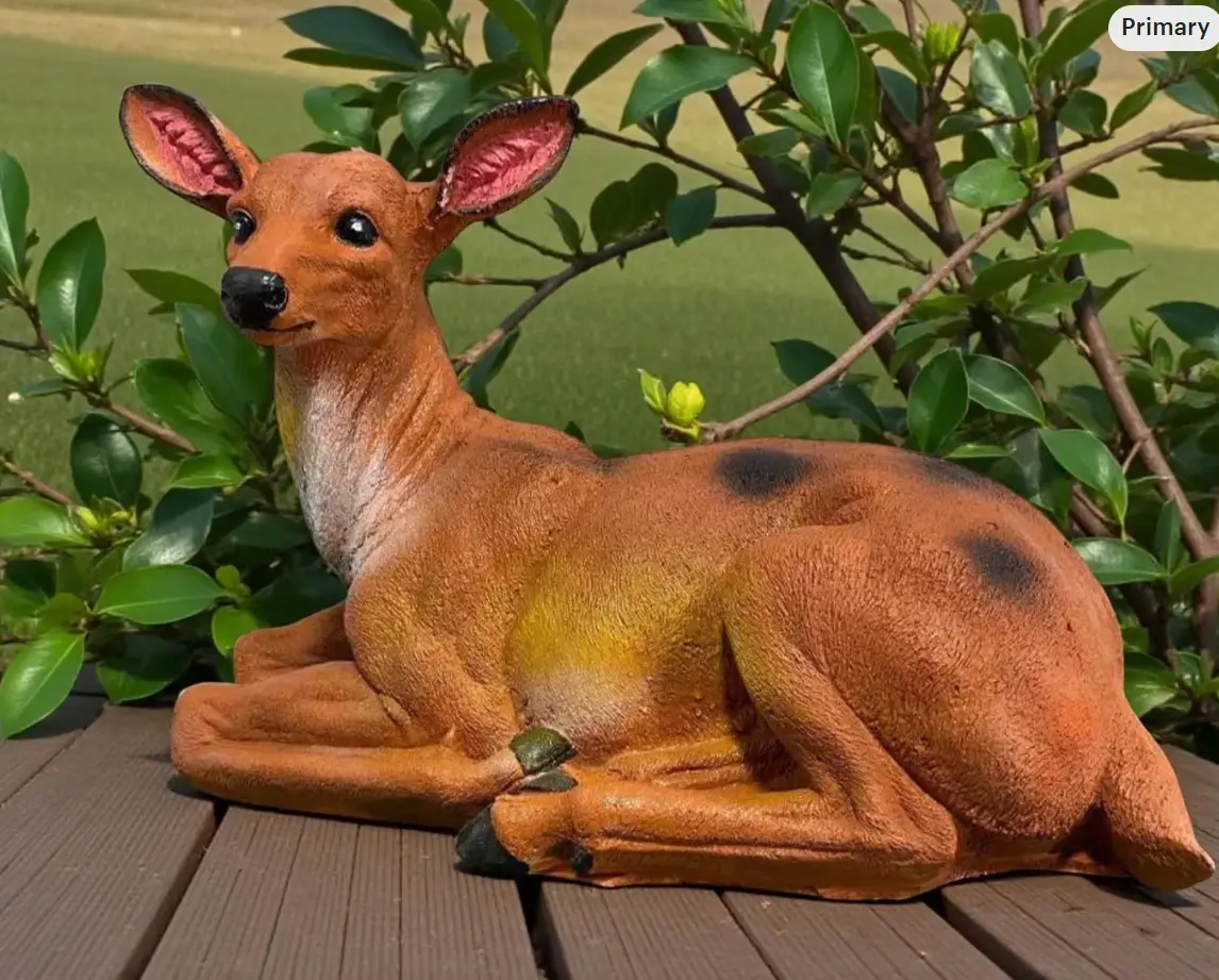 Hand-Painted Concrete deer Fawn Statue, Weatherproof Garden Decor, 22"