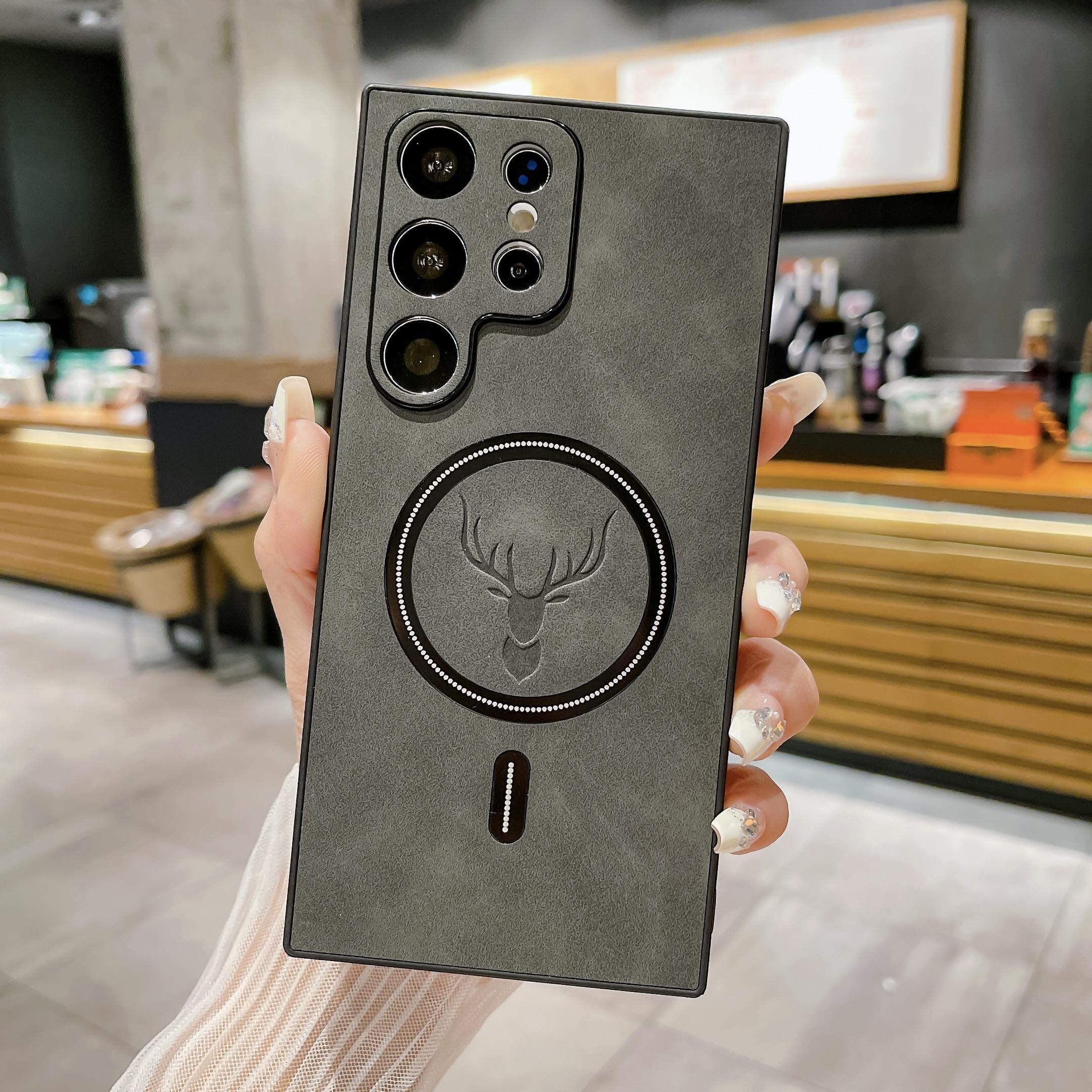 Magnetic Wireless Charging Leather Phone case for Samsung S25 Ultra S24 S23 S22 S21, Soft Shockproof case with Full Lens Protection