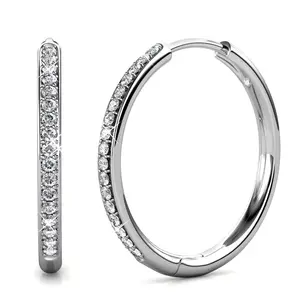 Cate & Chloe Bianca 18k White Gold Plated 25mm Hoop Earrings for Women – 34 Simulated Diamond Crystal Hoops – Hypoallergenic, Lead & Nickel Free Lightweight Earrings with Secure Latch Back – Premium Gift Box Included, American Owned Brand
