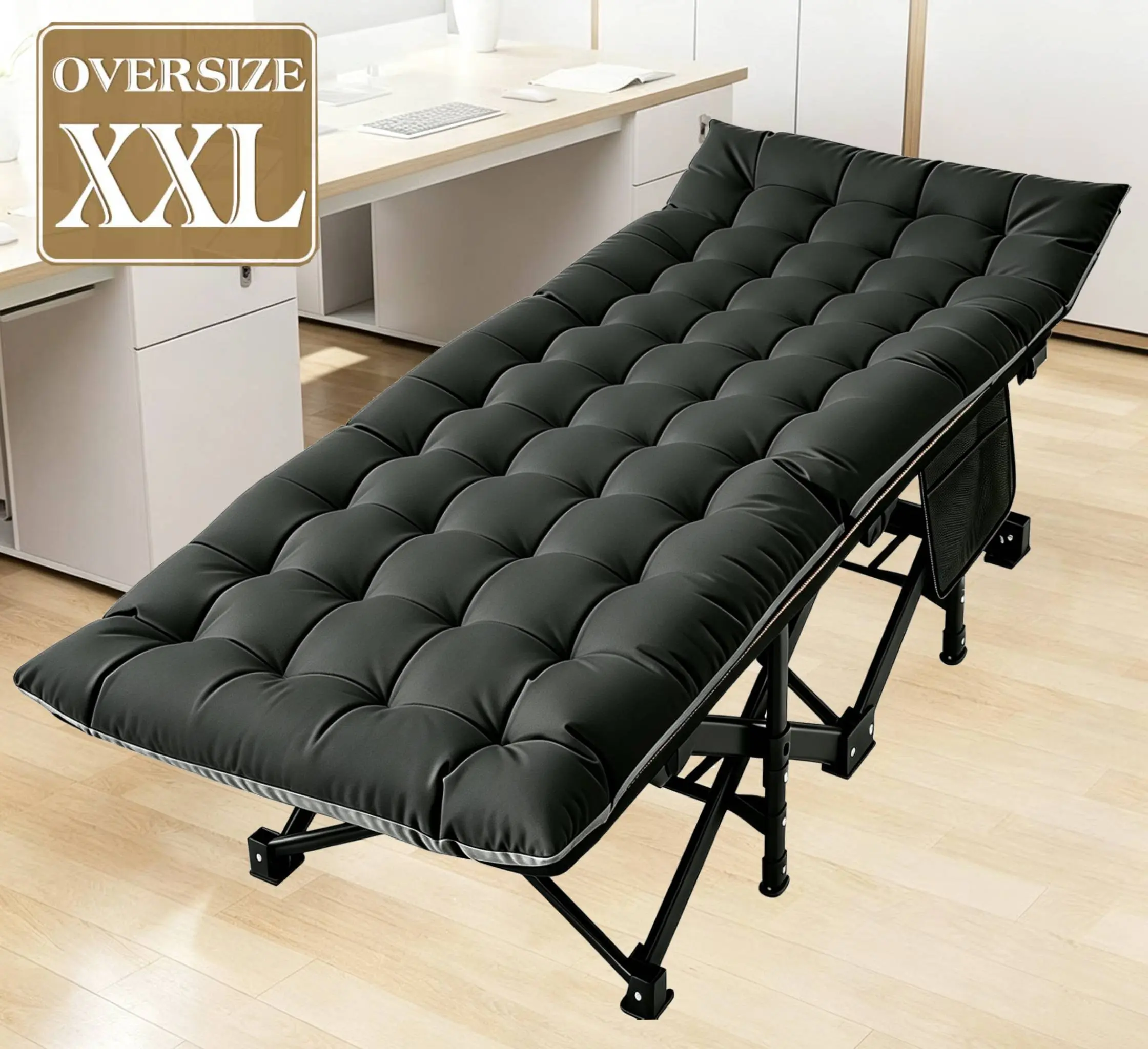 DoCred Extra Wide Oversized XXL Folding Cot for Adults - Portable Outdoor Equipment with Comfort Mattress, Sturdy Steel Frame, Carry Bag, 900LBS Heavy Duty Camping Cot Beds for Guest Use, Fold-In Beds, Detachable Memory Foam Pad, Durability Beds