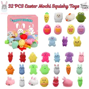 32 PCS Easter Mochi Squishy Toys – Stress Relief Squishies for Kids Boys Girls Toddlers, Easter Basket Stuffers, Egg Fillers, Party Favors with Storage Box