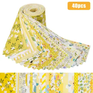 40Pcs DIY Yellow Floral Fabric Bundle - 2.5 x 19.8"Cotton Strips,Precut Craft Fabric Bundle,DIY Crafting Material,for Patchwork Sewing,Quilting Sewing Supplies tool