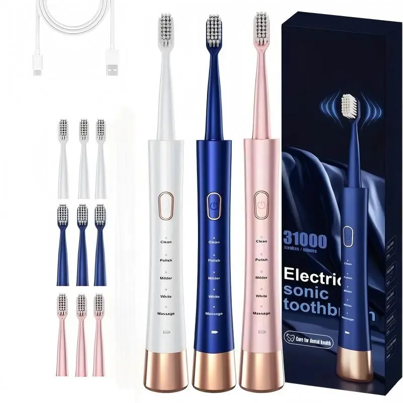 Cordless Electric Toothbrush for Adults, Rechargeable Oral Care with 31,000 Vibrations, 5 Cleansing Modes, Smart Timer & Hidden USB Cable, Cordless For Teeth, Waterproof, Oral Health & Care