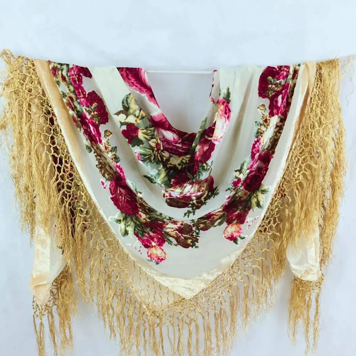 square velvet scarf with tassels