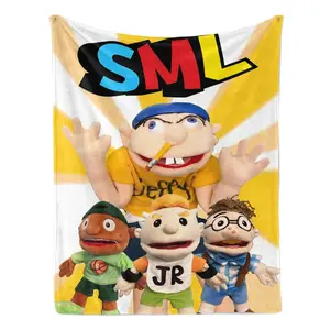 SML Jeffy and Friends Fun Emoji Blanket - Featuring iconic Super Mario Logan puppet characters, this soft flannel blanket is the perfect gift for SML fans, kids, and emoji lovers.