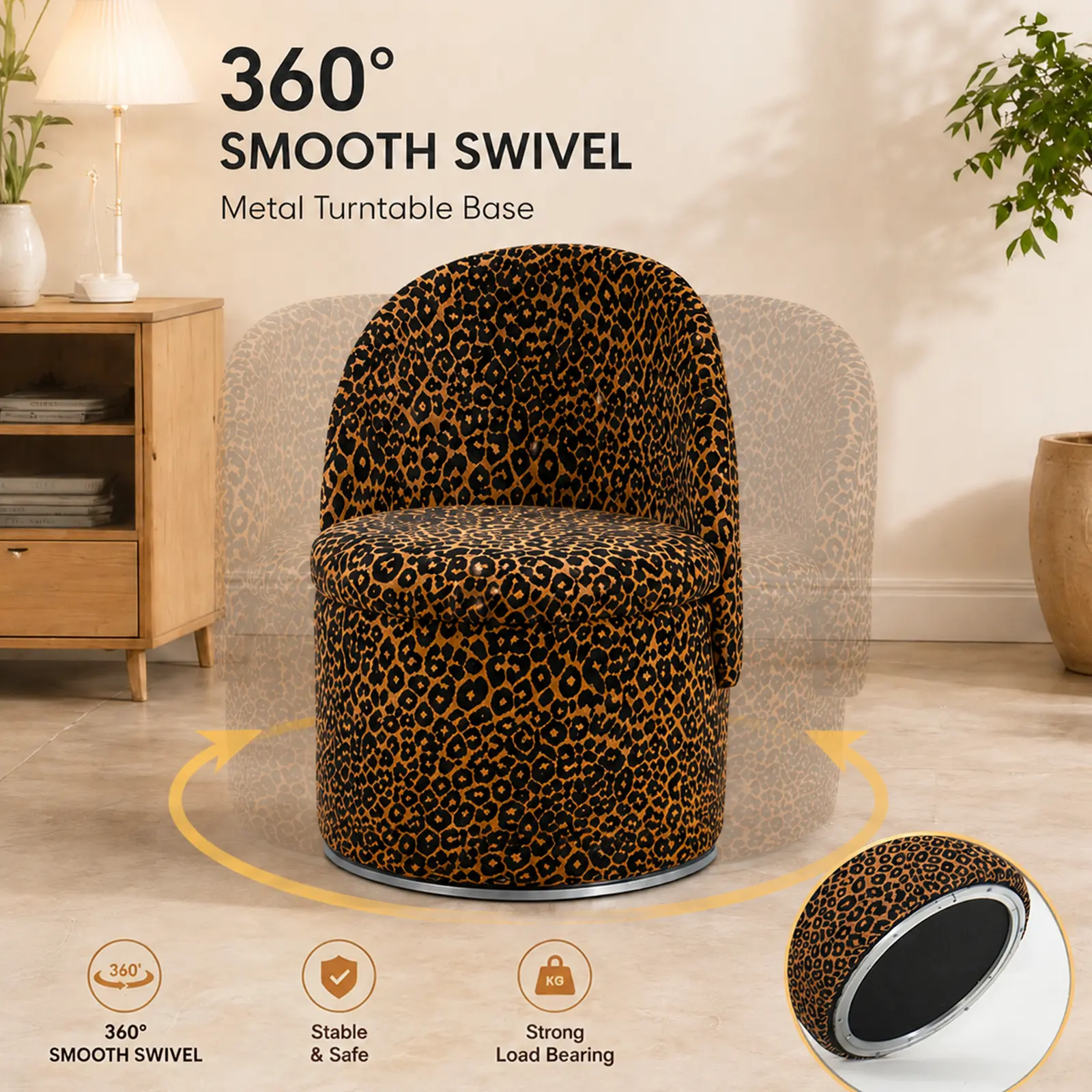 Swivel Vanity Stool, Vanity Chair, Makeup Chair, Multi-Function Storage Ottoman, Cloud-Soft Velvet Side Table for Bedroom & Living Room,