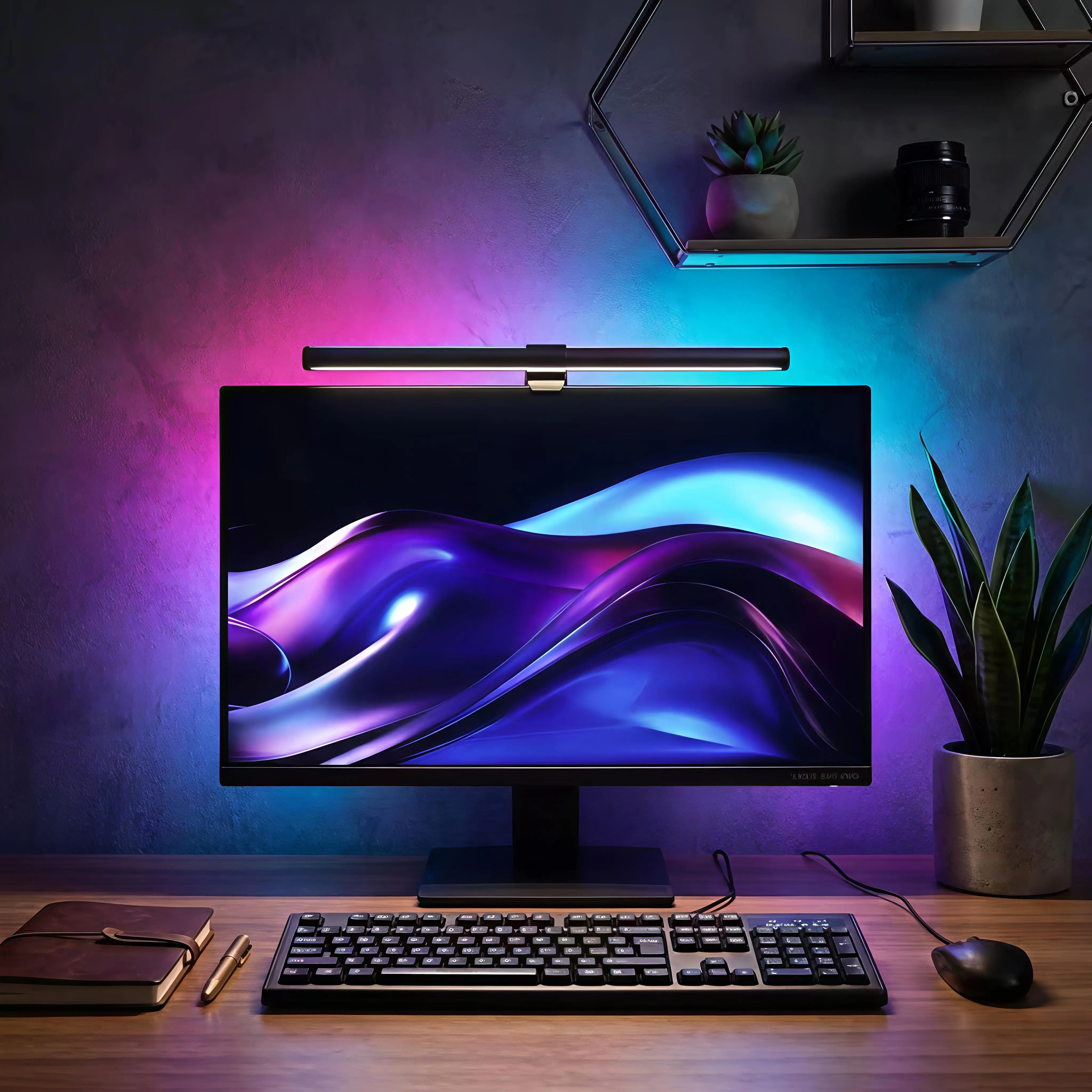 Bar-Shape RGB LED Monitor Light - USB PC Laptop Screen Lamp with Touch Control, Eye Care, Dimmable, Indoor Lighting, ABS, Dual-Sided LED, Home Office Desk Lighting Accessory