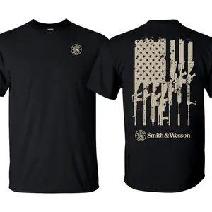 Smith & Wesson American Flag Rifles T-Shirt, Tactical Firearms Graphic Tee, Top Menwear, Unisex Cotton Shooting & Hunting Gear, Gift for Gun Enthusiasts.