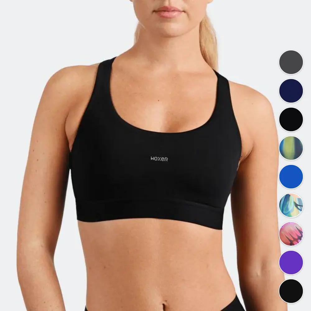 Women's Woxer Boss Flex Elastic Sports Bra - Wire-Free High Support Racerback, Sweat-Wicking Quick Dry Active Knit with Power Mesh, Breathable Gym Yoga Option, Elastic Sports Bras
