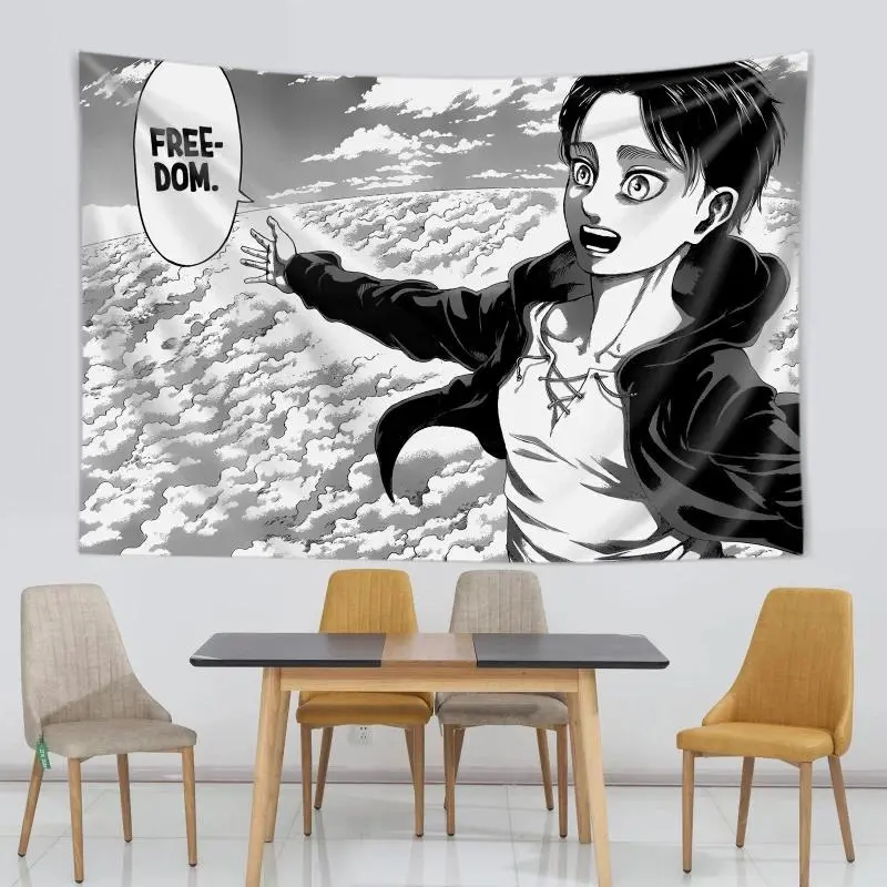 Eren Yeager Freedom Classic Watercolour Geometric Anime Tapestry - Attack On Titan Strong Synthetic Cloth Decoration, Linen-Cotton Light Wall Hanging, Ready-To-Hang Living Room Home Decor