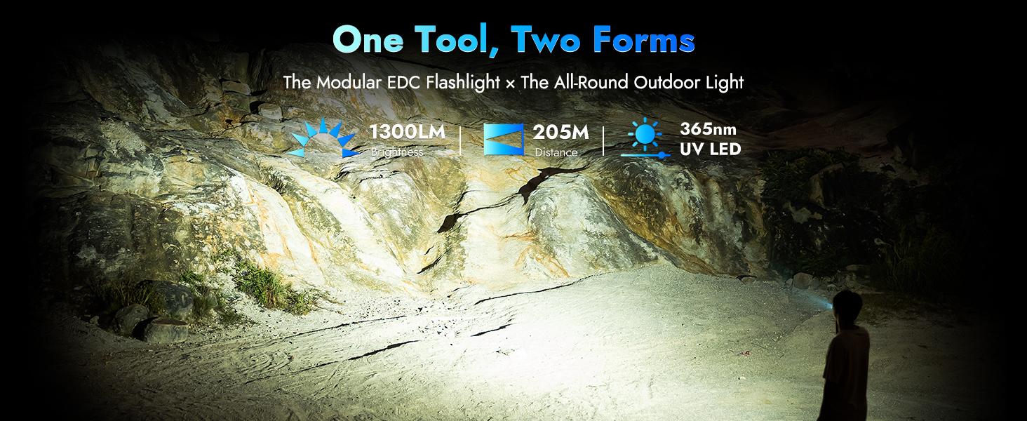 【New for 2026】WUBEN E8 3-in-1 DIY Creative Flashlight, 1300 Lumens, 7 Modes, Rechargeable & Battery Replaceable – for Hiking, EDC, or Emergency Use