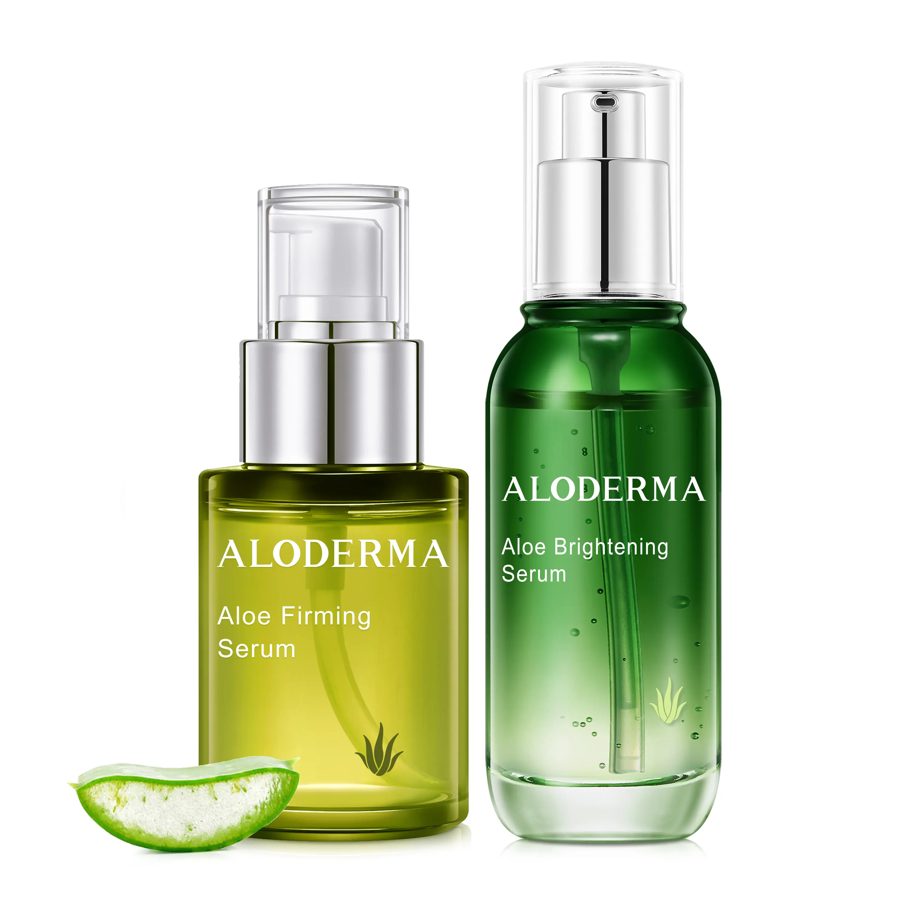 Aloderma Organic Aloe Facial Serum Set - 2x100ml Firming Duo, Radiant Glow Up Formula, Hyperpigmentation Treatment, Brightening, Soft Skin, Skin Transformation, Anti-Aging Essence