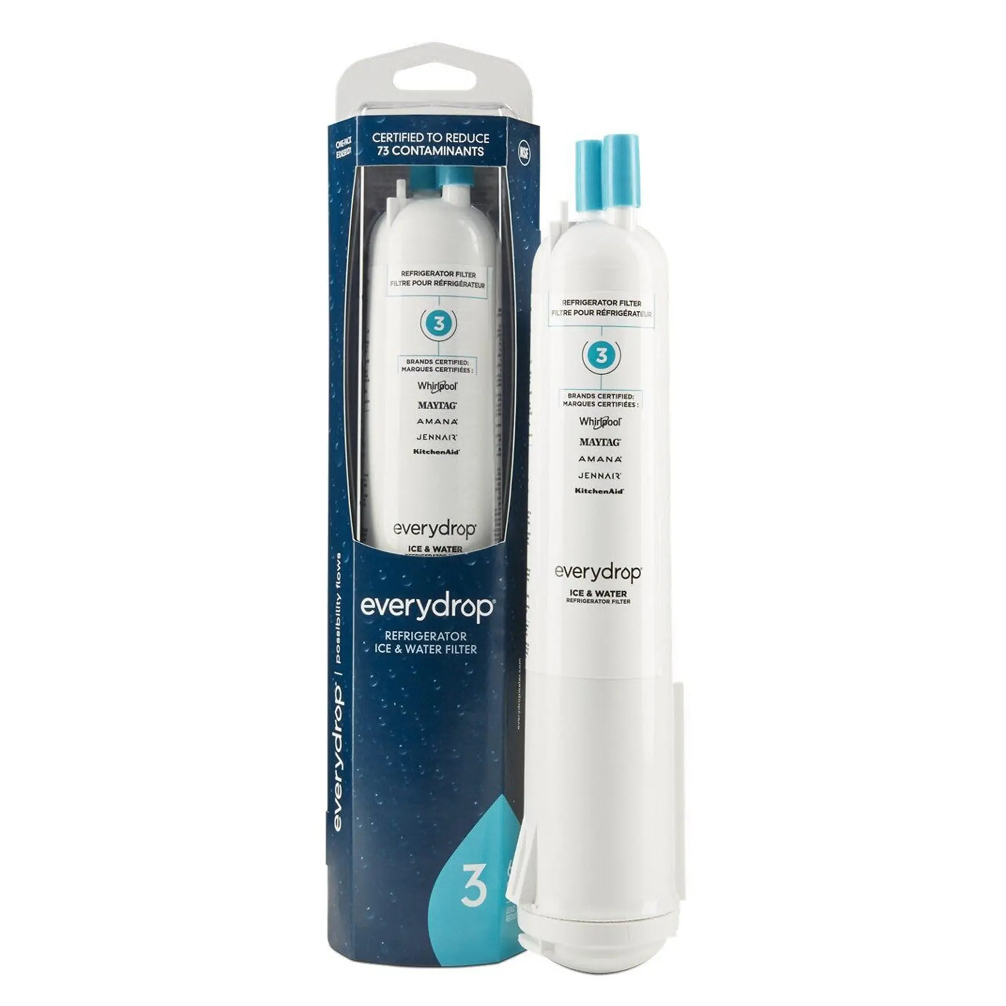 Refrigerator Ice & Water Filter 1 (EDR3RXD1 Single Pack) - Traps Contaminants, Reduces Chlorine, Enables Hassle-Free Replacement for Fresh Ice and Water, Water Filtration