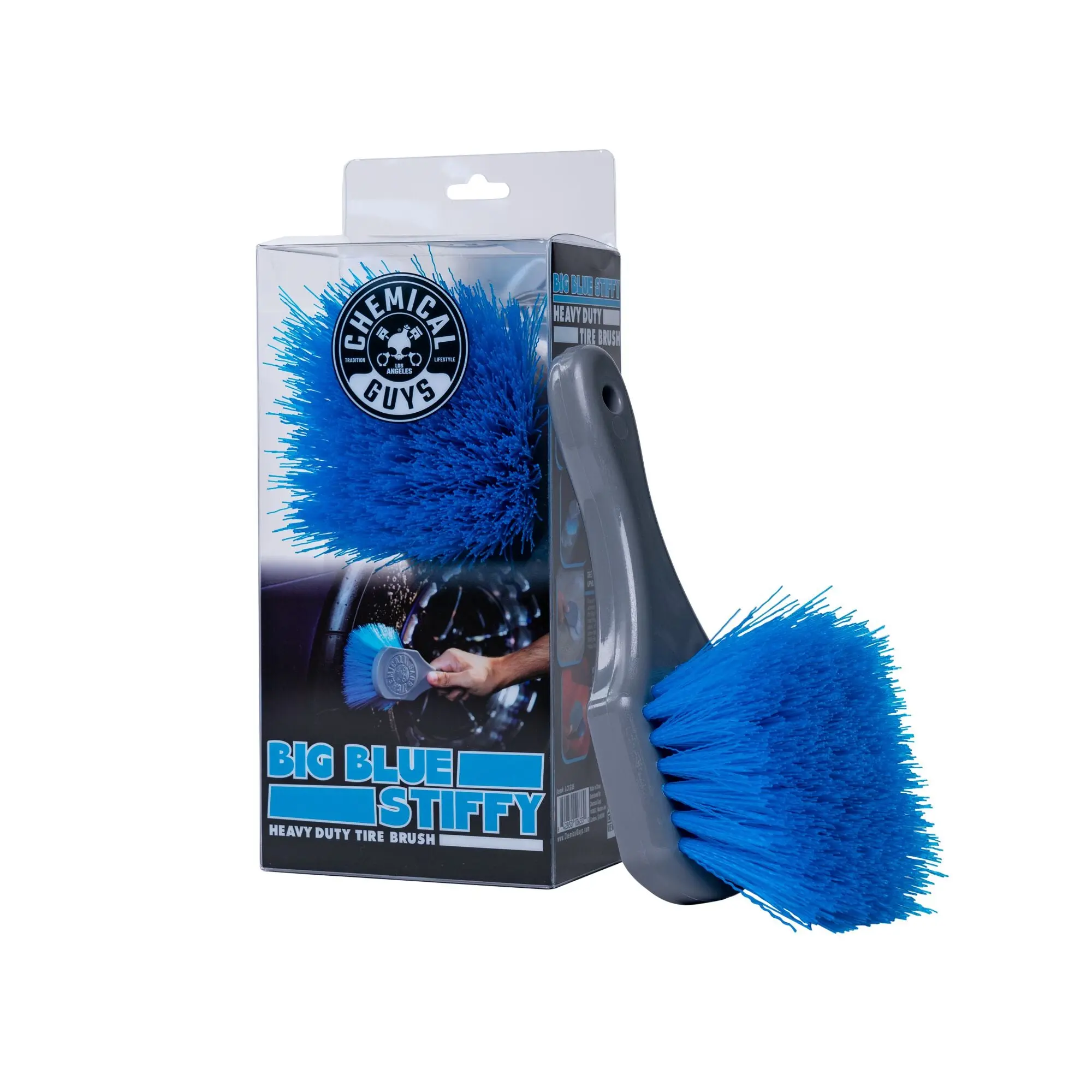 Chemical Guys Big Blue Stiffy Heavy Duty Car Wheel Brush - Stiff Bristle Car Detailing Tool for Deep Tire Cleaning, Removes Dirt, Grime & Old Dressing, Ergonomic Comfort Handle, Rubber-Safe, Durable for Frequent Use, Automotive Detailing Product, Car Deta