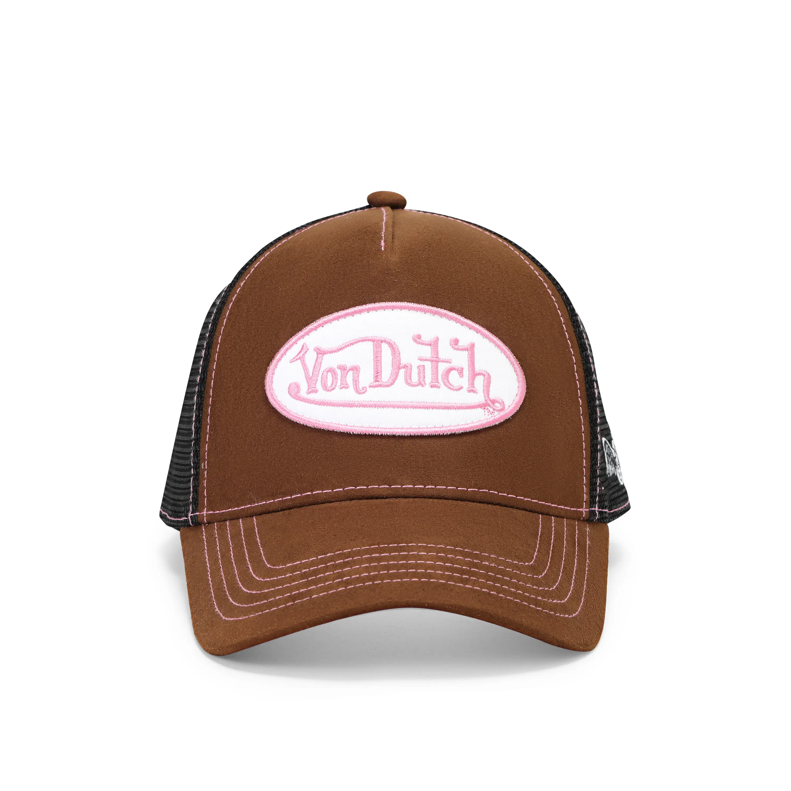Suede Trucker Hat - Brown and Pink