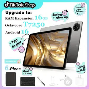 【TikTokShopSpringGlowUp】2026 MaxPad Android 16 tablet 10.1'', 16GB RAM,128GB ROM,Touchscreen, With Dual Camera,Bluetooth Keyboard,Case,headphones,Stylus, WiFi6, metal Body Type-C Charging Large Storage,Affordable Tablet, portable,Gift For Women's Day
