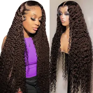 [30inch Only $129]Nervoss Hair 30 Inch Chocolate Brown Lace Front Wigs Human Hair 13x6 Deep Wave Lace Front Wigs Human Hair 180Density HD Colored Deep Curly Lace Frontal Wigs for Women Pre Plucked with Natural Hairline Brown Wig SummerVibes