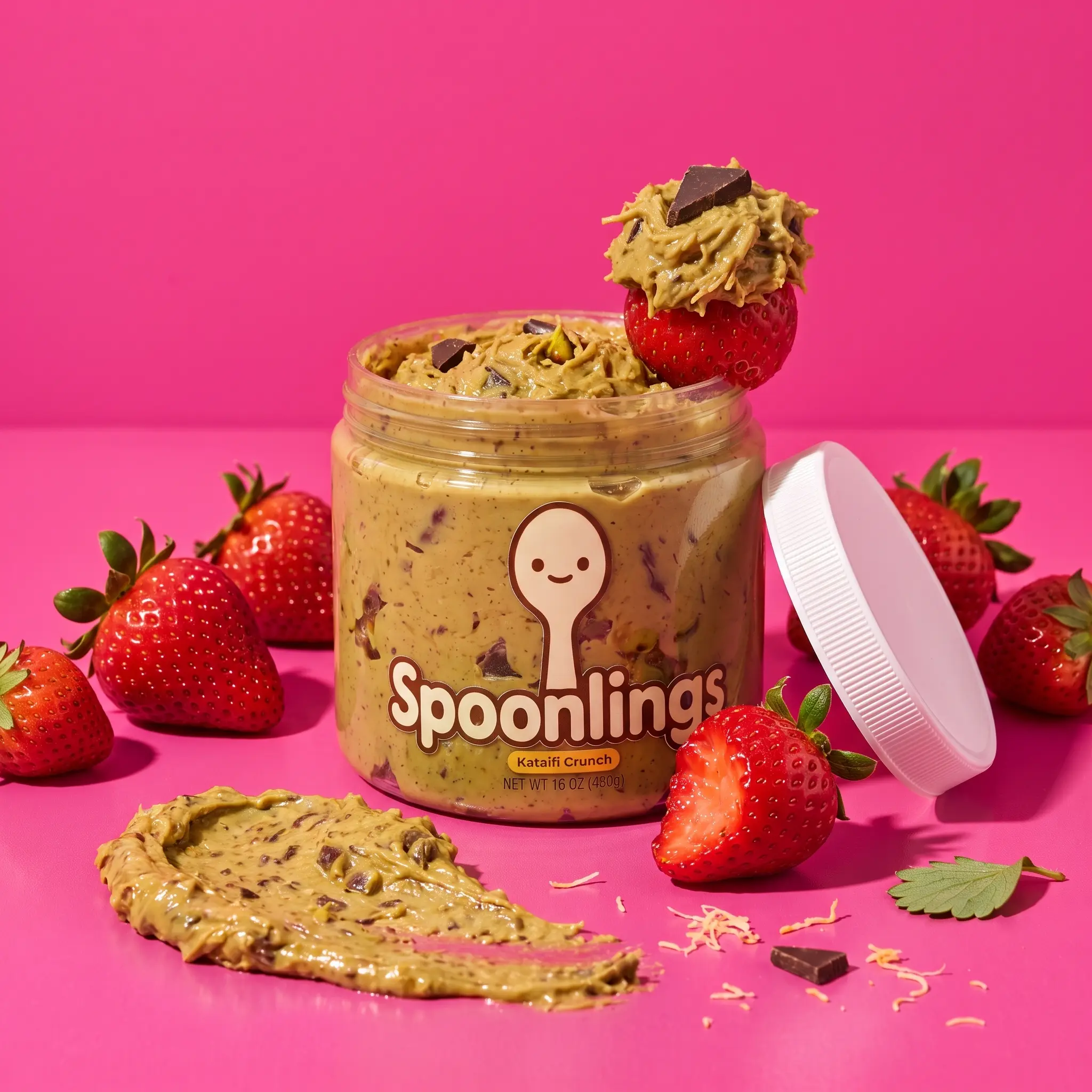 Spoonlings Crunchy Milk Chocolate Kataifi Dip - Dubai Chocolate Pistachio Spread with Pistachio, Tahini & Crispy Kataifi, 16 oz & 8 oz