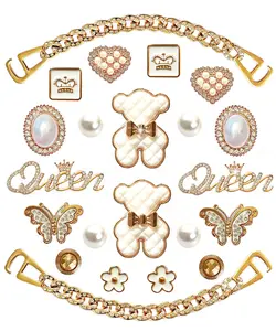 Rhinestone Bling Golden Chain Shoe Charms DIY Clog Sandal Decor Women Girly Party Favor Accessories 20pcs Resin Charms & 2 Chains