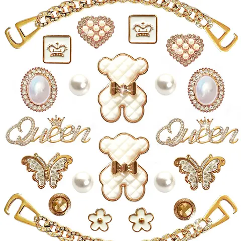 Rhinestone Bling Golden Chain Shoe Charms DIY Clog Sandal Decor Women Girly Party Favor Accessories 20pcs Resin Charms & 2 Chains techvibes
