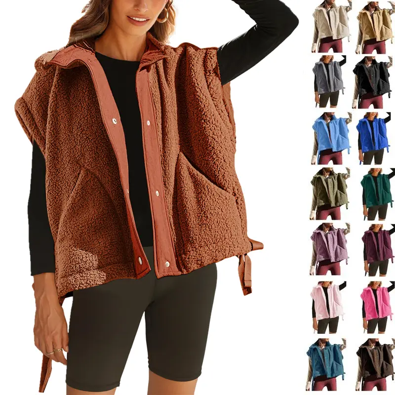 Woodberry Women's Minimalist Quilted Fleece Vest - Lady's Casual Sleeveless Button-Down Warm Sherpa Clothes with Pockets, Stylish Winter Outerwear, Quilted Vest, Tops, Basic, Button-Front Women's Vests, Drawstring