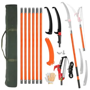 Ubesgoo Manual Pole Saw for Tree Trimming, 26 ft Extendable Tree Pruner, Sharp Steel Blade and Scissors, High Tree Branch Cutter with Lightweight 8 Fiberglass Long Handles, for Pruning Palms and Shrubs