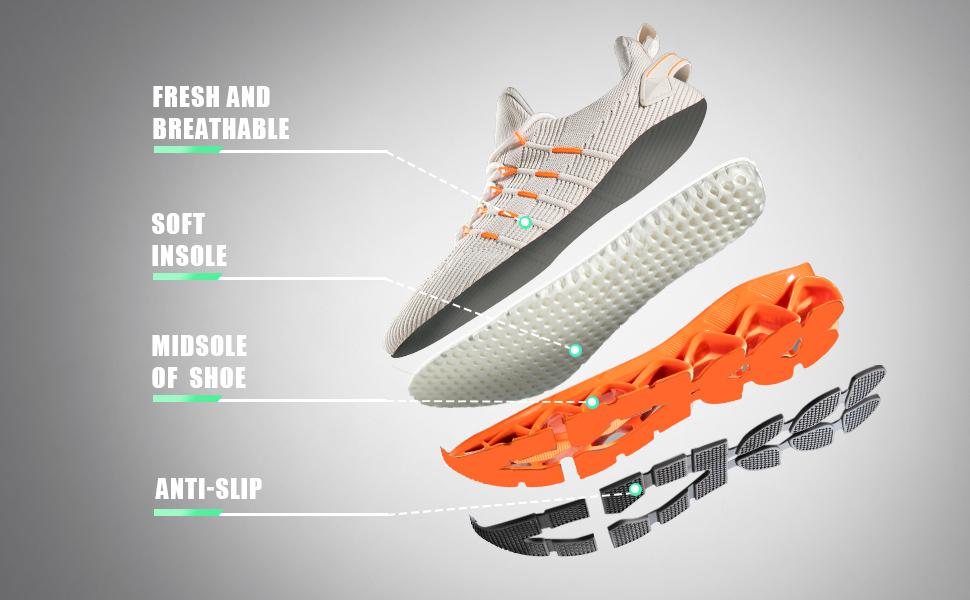 Mens Slip on Walking Running Shoes Blade Tennis Casual Fashion Sneakers Comfort Non Slip Work Sport Athletic Trainers Yellow Runner Training Boy Footwear Closed Bedroom Beige Orange